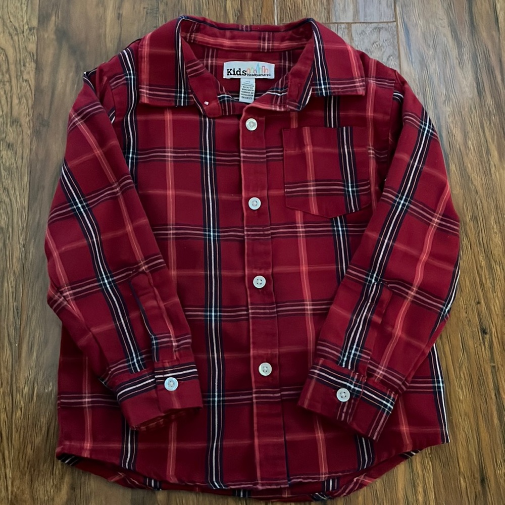 Boys Button Up Plaid Long Sleeve. Red. Kids Headquarters.  Boys Size 4.